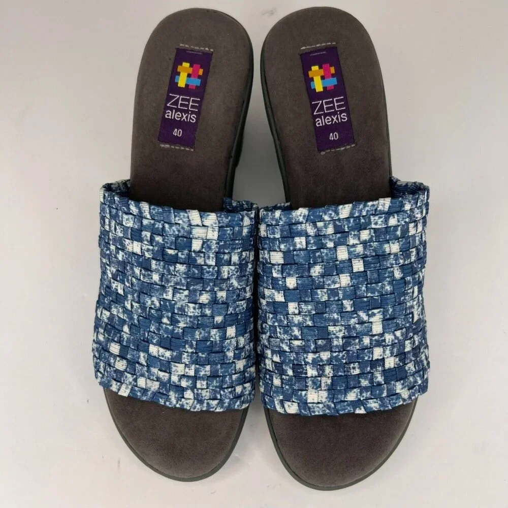 Zee Alexis Womens Blue Woven Elastic Tie Dye Slip-On Size 40 Wedge Sandals
